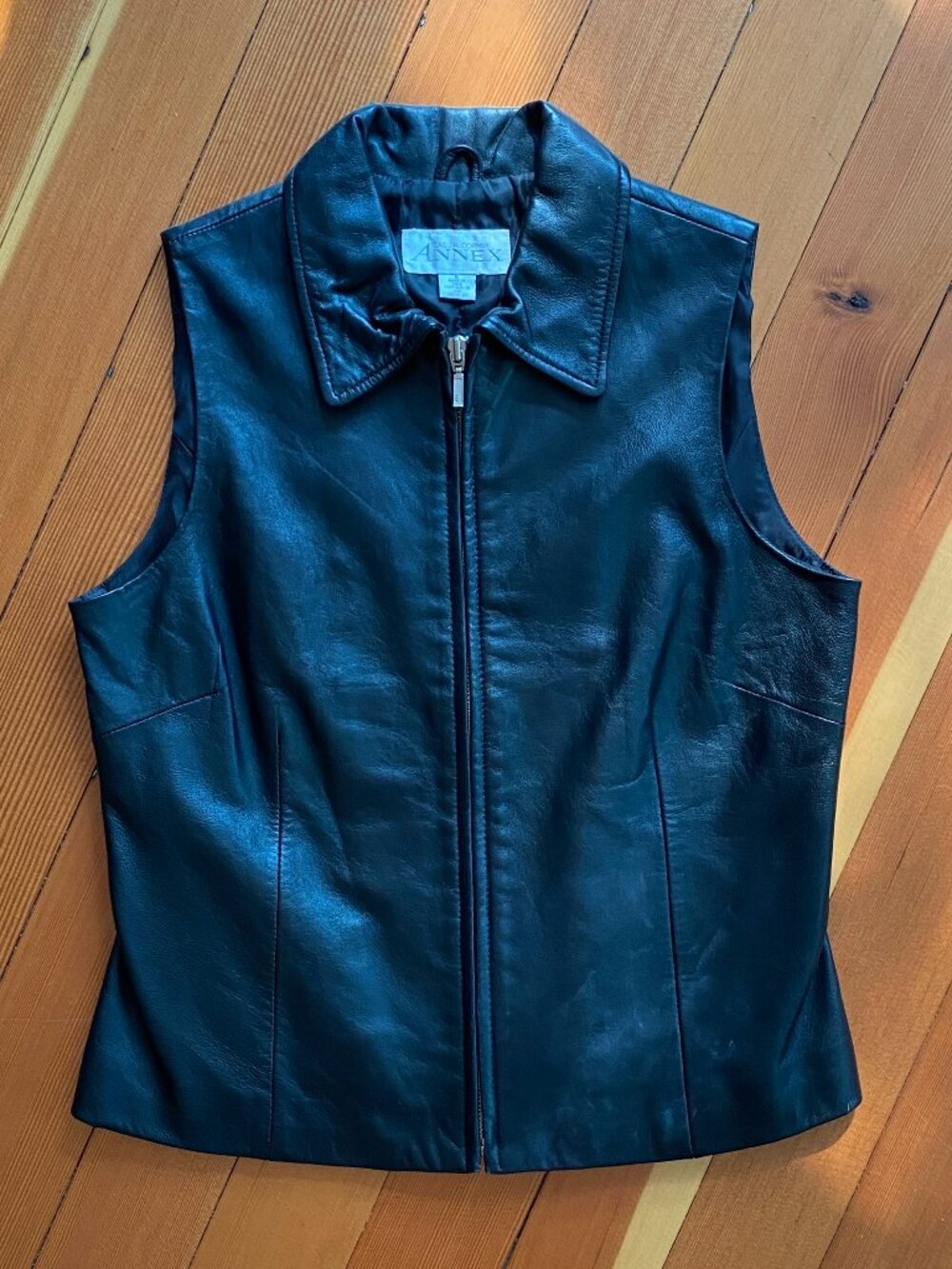 Vintage 90s Casual Corner Leather Zip Vest - Black - Size Small
